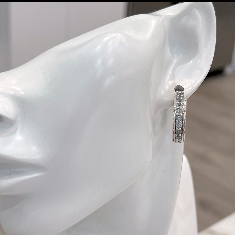 Sky Blue Topaz Silver Scroll Detailed Hoop Earrings - Picture 2 of 14